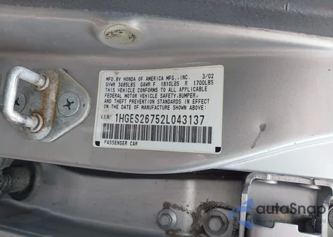 2002 Honda Civic Ex from USA, damaged, VIN 1HGES26752L043137